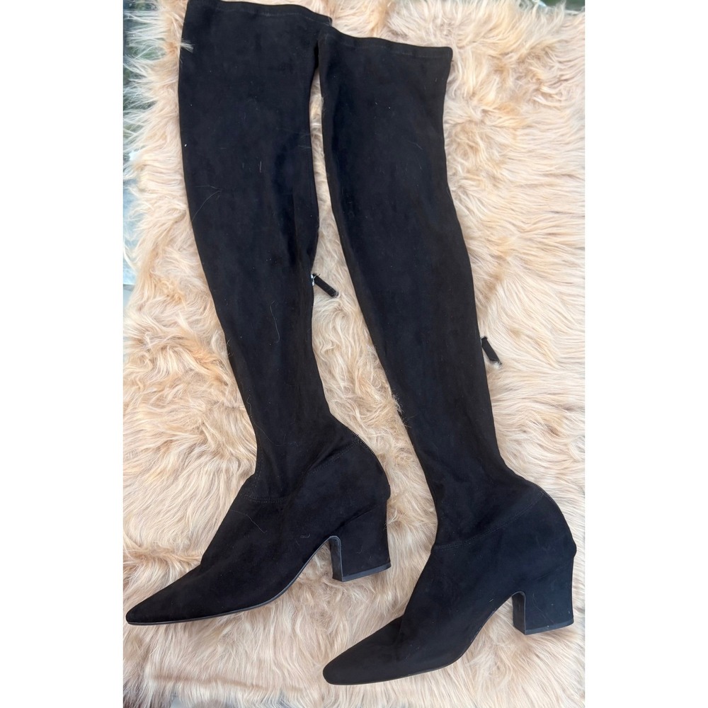 Black Over the Knee Boots Mango MNG 41 9.5 Pointed Toe Block Heel Stretch